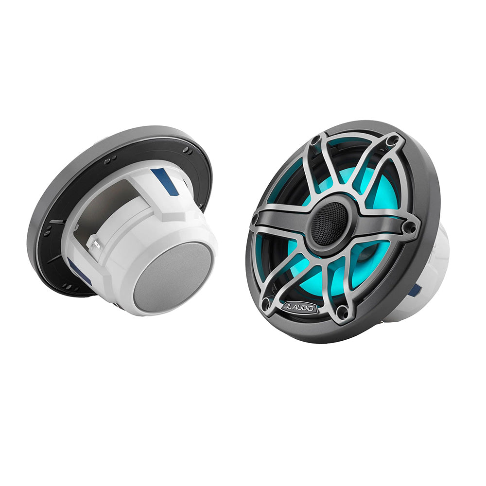 JL Audio M6 Series 65 Marine Coaxial Speakers wGrey Metallic Sport Grille Transflective LED Lighting M6650XSGmTii