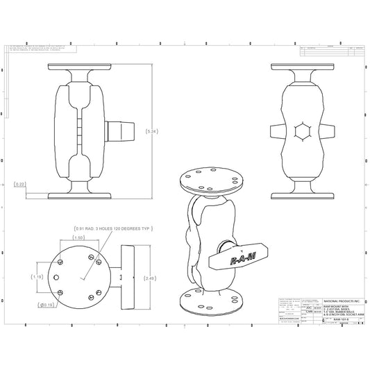 RAM Mount 15 Ball Mount wShort Double Socket Arm 225 Round Bases RAM101UB
