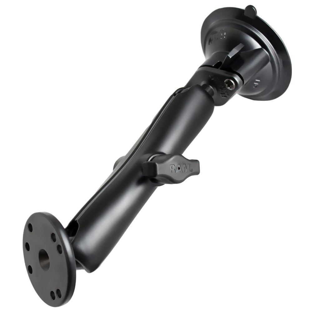 RAM Mount Twist Lock Suction Cup Mount wLong Double Socket Arm 25 Round Base AMPS Hole Pattern 9 Length RAMB166C202U
