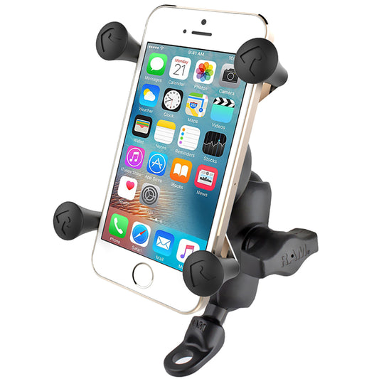 RAM Mount 9mm Angled Base Motorcycle Mount wShort Double Socket Arm Universal XGrip CelliPhone Cradle RAMB272AUN7