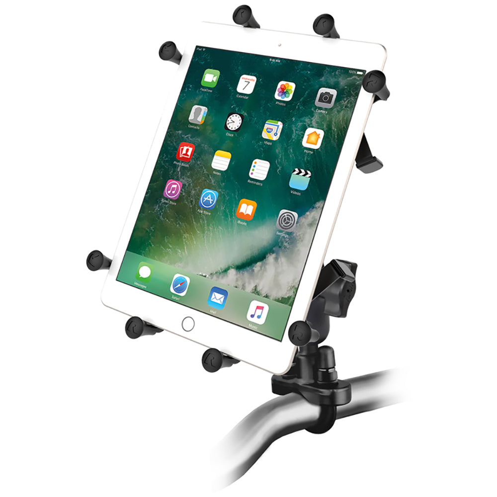 RAM Mount Handlebar Rail Mount wZinc Coated UBolt Base Universal XGrip Cradle for 10 Large Tablets RAMB149ZUN9U