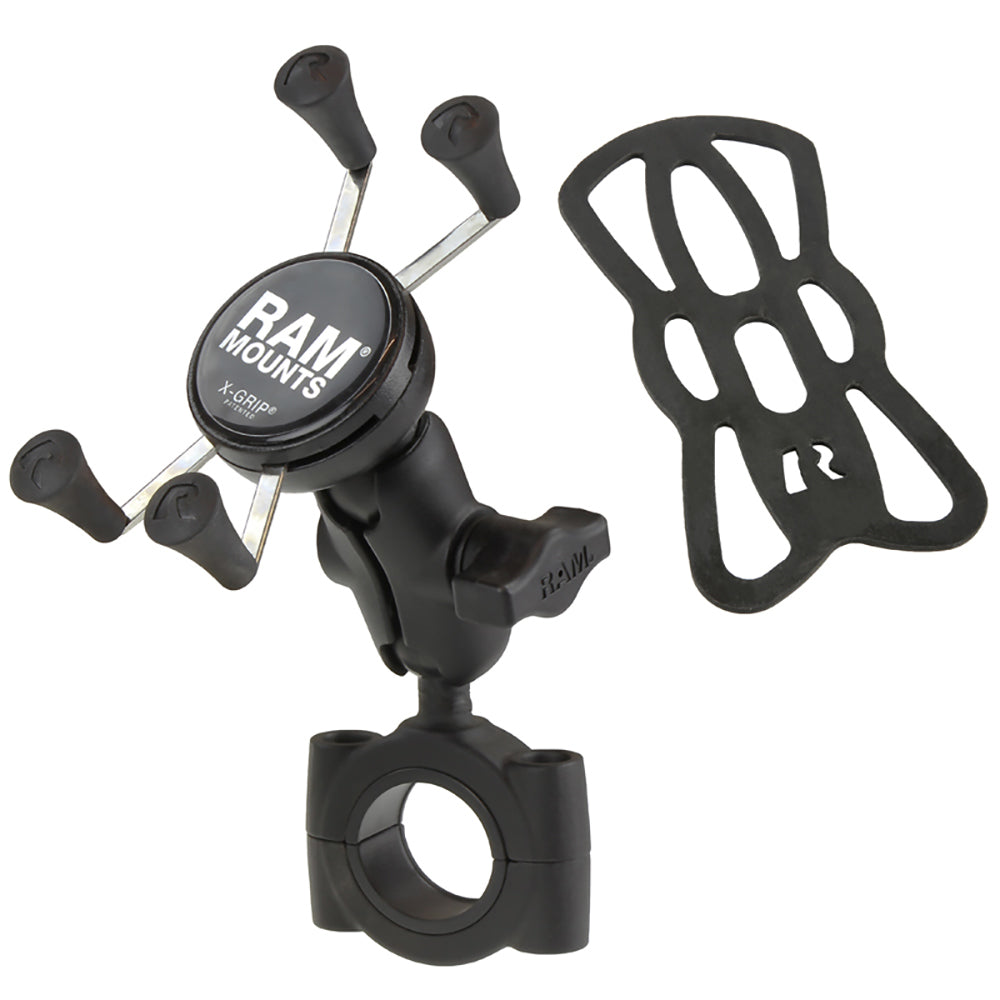 RAM Mount RAM Torque 1 18 1 12 Diameter HandlebarRail Base with B Size 1 Ball Short Arm and XGrip for Phones
