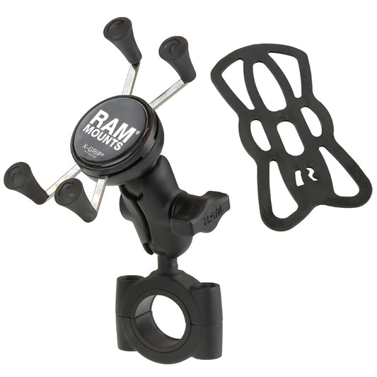 RAM Mount RAM Torque 1 18 1 12 Diameter HandlebarRail Base with B Size 1 Ball Short Arm and XGrip for Phones