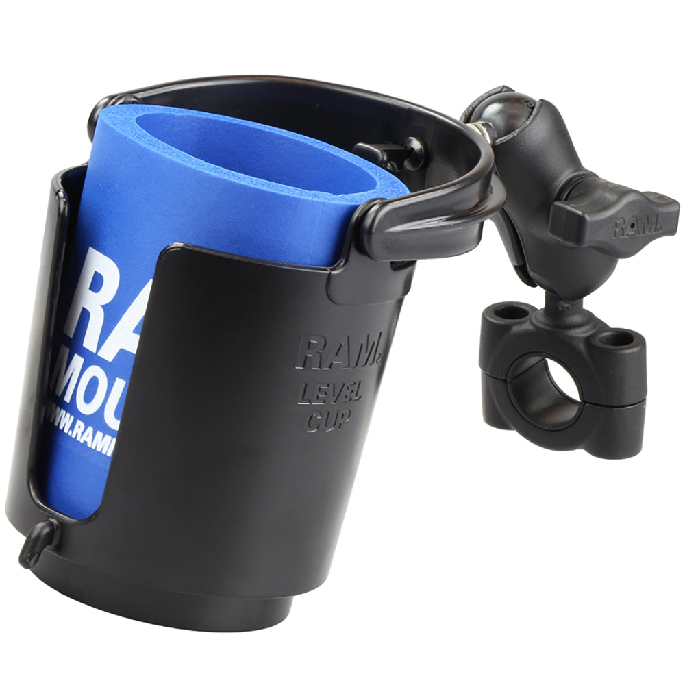 RAM Mount RAM Torque 34 1 Diameter HandlebarRail Base with 1 Ball SHORT Arm and Level Cup RAMB408751A132U
