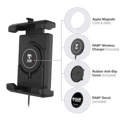 Ram Mount RAM QuickGrip Pro XL wBall  Qi2 15W Wireless Charger RAMHOLPD7BW2MU