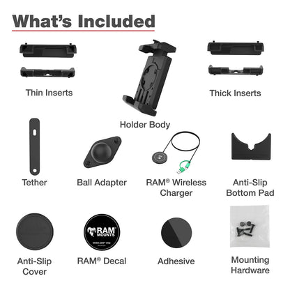 Ram Mount RAM QuickGrip Pro XL wBall  Qi2 15W Wireless Charger RAMHOLPD7BW2MU