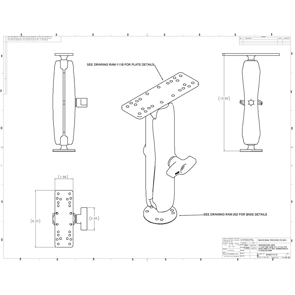 RAM Mount Marine Electronics Mount Long Arm Gimbal Bracket RAM111UD