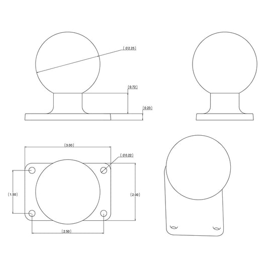 RAM Mount 2 x 3 Rectangle Base w225 Ball RAMD202U23