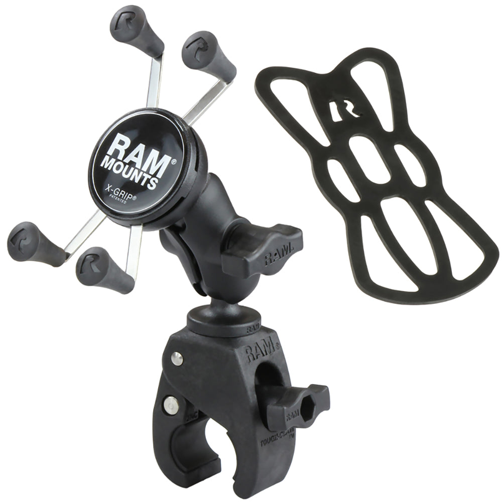 RAM Mount Small ToughClaw Base wShort Double Socket Arm and Universal XGrip CelliPhone Cradle RAMB400AHOLUN7BU