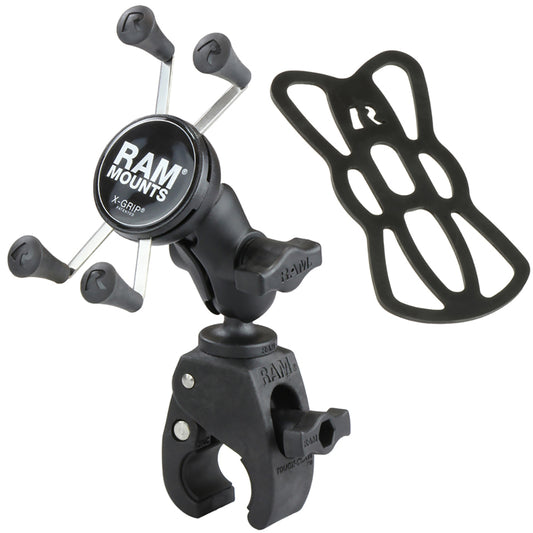 RAM Mount Small ToughClaw Base wShort Double Socket Arm and Universal XGrip CelliPhone Cradle RAMB400AHOLUN7BU